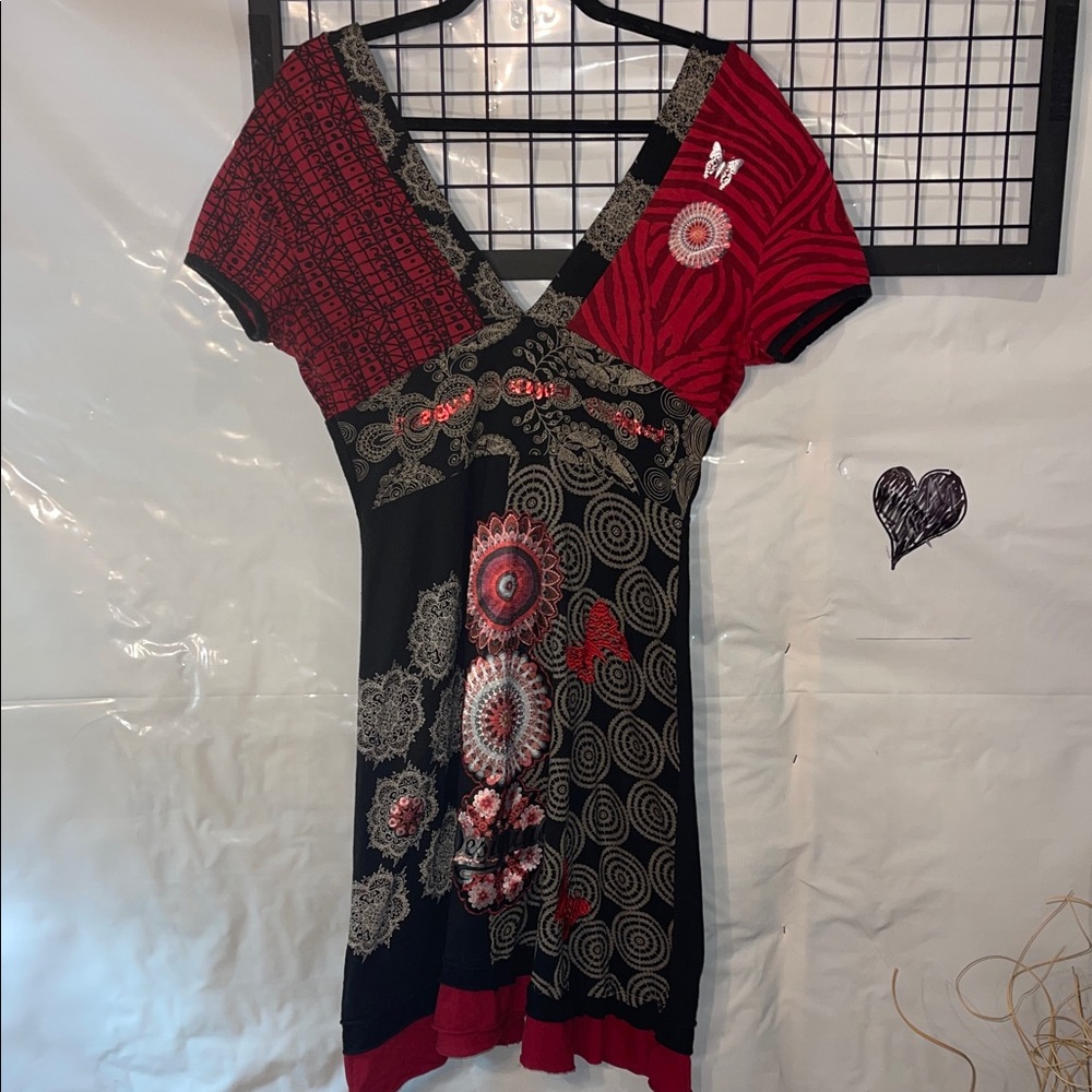 Desigual Vibrant Red and Black Dress with stretch